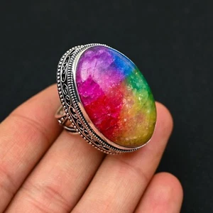 Rainbow Solar Quartz Gemstone Handmade 925 Sterling Silver Ring Jewelry For Gift - Picture 1 of 4