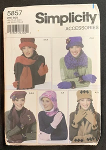 Sombreros, guantes Simplicity Misses de 1990 patrón 5857 talla S-L sin cortar - Imagen 1 de 6