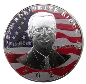 USA - PRESIDENT JOE BIDEN 2021 WHITE TYPE - 40mm COLORED FLAG UNC - Picture 1 of 2