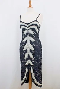JASDEE Vintage Perlen & Perlen Kleid Handarbeit auf Seide Stil 1027D - Bild 1 von 1