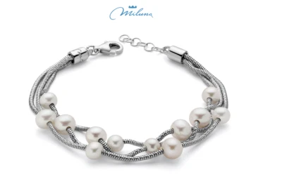 Bracciale Miluna Donna Argento925 Tre Fili Perle Bianche 5,5-6-6,5-7 mm _PBR2833 - Immagine 1 di 3