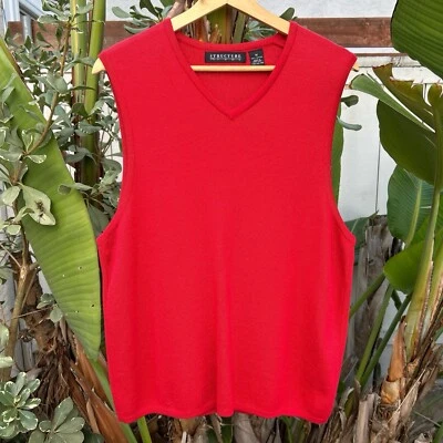 Vintage 2000s Structure Red Cotton Knit Sleeveless Sweater Vest M - Image 1 of 3