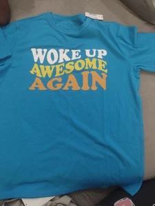 NUEVO CON ETIQUETAS Camisa Manga Corta The Children's Place Boys Woke Up Awesone Talla L 10/12 - Imagen 1 de 2