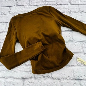 OGL Women's Long Sleeves Padded Ruched Shirt XS Olive Green Boatneck Stretch - Picture 1 of 8