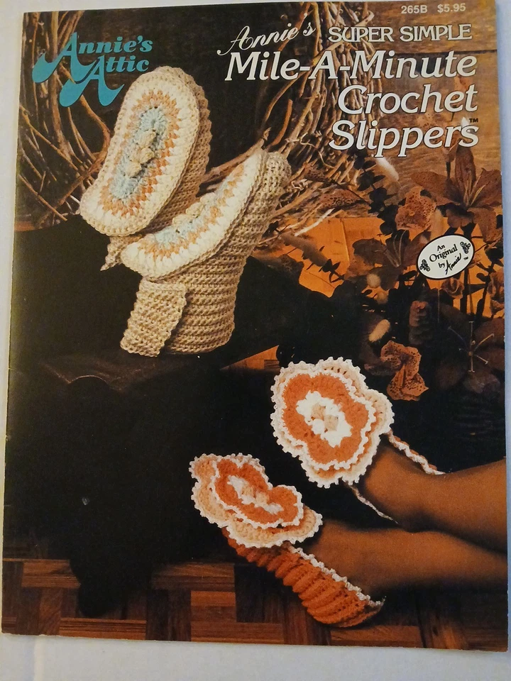 ANNIE'S MILE-A-MINUTE CROCHET SLIPPERS--6 Cute Designs-- Pattern Booklet - Image 1 of 2