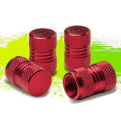 4 X ALUMINUM TIRE/RIM VALVE/WHEEL TYRE AIR DUST CAP/CAPS COVER STEM RED Foto 1 de 4