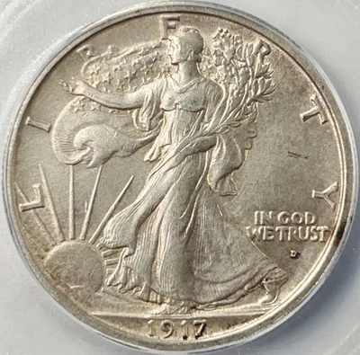 1917-D 50C Obverse ICGS AU55 Walking Liberty Half Dollar 9459501201 - Image 1 of 3