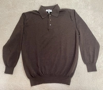 Brioni 3 Button Extra Fine Lamb Wool Polo Sweater Brown Men’s Lg (42x27) Read - Image 1 of 4