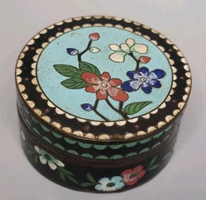 Antike chinesische Cloisonne bedeckt rund Metall Blumen Schmuck Glas Box 2,5 - Bild 1 von 9