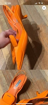 90s PRADA Orange Kitten Heels Pumps - Image 1 of 3