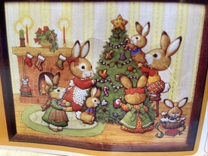Vintage Bunny Family Trimming The Christmas Tree Stuffed Picture Kit Creative  - Picture 1 of 13