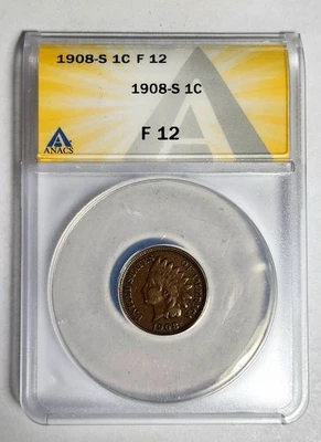 1908 S Small Cents Indian Head ANACS F-12 - Image 1 of 2