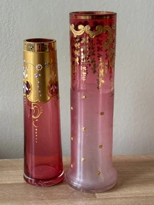 Schönes 2er Set antike österreichische/böhmische Vasen mit Goldbesatz - Bild 1 von 18