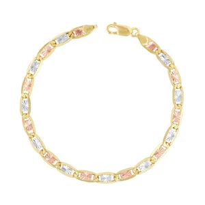 10K Solid Yellow Rose White Tri Gold 5mm Chain Womens Mens Bracelet Anklet 8.5" - Picture 1 of 9