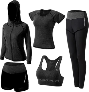 Tute Da Ginnastica Donna Set, 5 Pezzi Abbigliamento Sportivo Donna Tuta Da Fitne - Foto 1 di 12