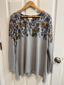 Denim Co XL Pullover Sweater Dusty Purple Floral Handkerchief Sides Long Sleeve - Picture 1 of 11