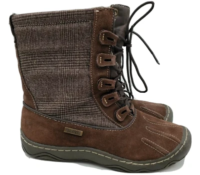 Botas de neve Woolrich inverno femininas tamanho 6 Glen xadrez marrom impermeável WP066-206 - Imagem 1 de 4