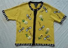 Beaded Bees Yellow Black Cardigan Sweater - Large Womens Beads Insect Terazzo