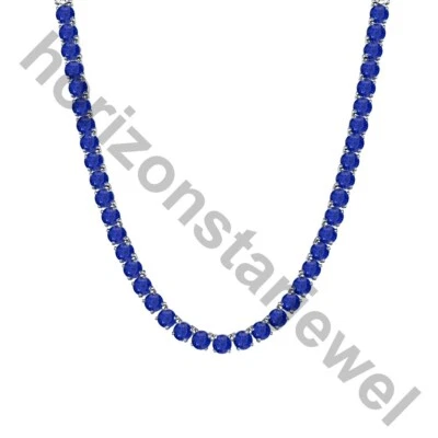 Colar de tênis 22" 5 mm 55 quilates corte redondo safira azul folheado a ouro branco 14K - Imagem 1 de 4