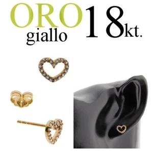 paio orecchini a CUORE LOBO oro GIALLO 18kt. zirconi swarovsky heart gold 18kt - Foto 1 di 9