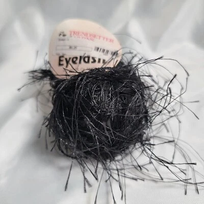 Trendsetter Yarns " Eyelash " Yarn. Color# 5 Black Made in Italy 1 Skein  - Image 1 of 4