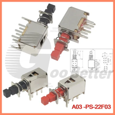 A03 Push Button Switch PS-22F03 Momentary/Latching 6 Pins Tactile Switches & Cap - Image 1 of 4