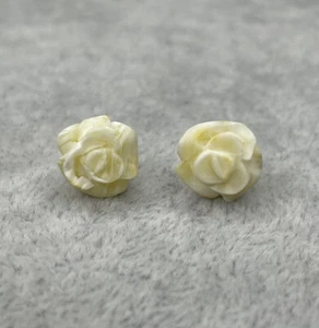 Natural BALTIC Amber Rose Stud Earrings.WHITE Amber Rose Earrings.UNIQUE AMBER. - Picture 1 of 11