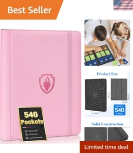 Elegant Pink 9 Pocket Card Binder for 540 Cards - PU Cover & Protection - Picture 1 of 9