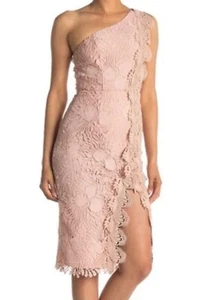 REISS Mena One-Shoulder Lace Dress in Nude/Pink Size UK4/US0 RRP £225 NEW - Picture 1 of 16