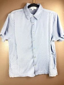 Calvin Klein Button Up Shirt Men's M 100% Cotton Short Sleeve Blue and white EUC - Picture 1 of 8