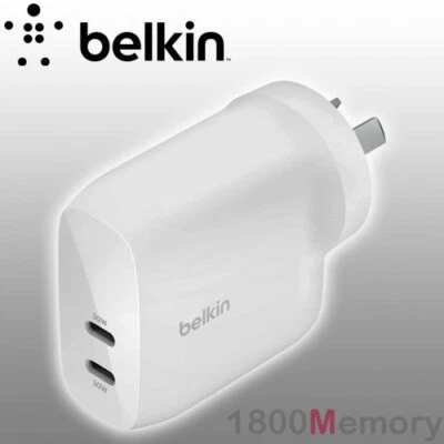 Cargador de Pared Belkin BoostCharge Pro 60W Doble USB-C 2 Puerto Independiente PD 3.0 PPS Foto 1 de 3