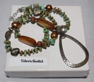 Silpada Silver Hammered Teardrop Shell, Pearl & Howlite Pendant Necklace N1786 - Image 1 of 4