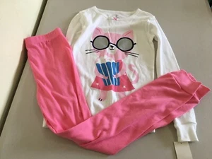 New Carter's Girls Cat kitty Pajama 2pc Set White Pink Snug fit 7 - Picture 1 of 1