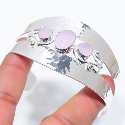 VALENTINO Bracciale regolabile in argento sterling 925 fatto a mano con pietre preziose quarzo rosa
