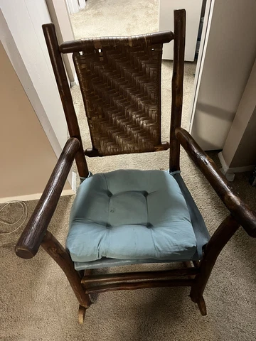 Late 1800’s To Early 1900’s  Hand Carved Wooden Rocking Chair With Wicker Back Cover