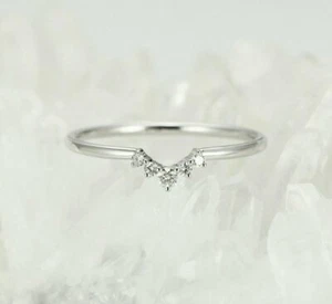 Curved Wedding Band White Gold Band Unique Chevron Band Diamond Ring 14k Gold N8 - Picture 1 of 12