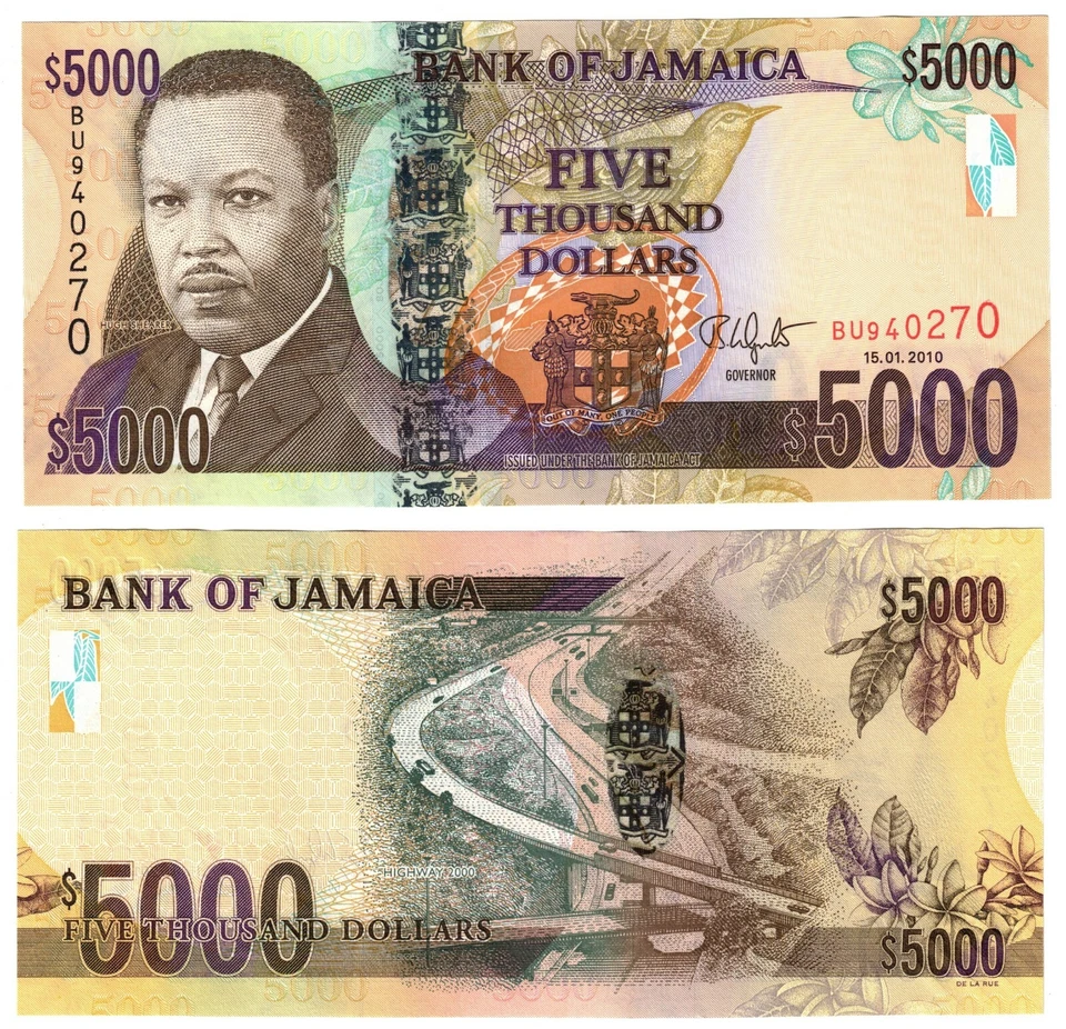 2010 Jamaica 5000 Dollars Banknote UNC P87b - Image 1 of 1