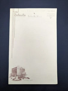 Vtg Hotel BELLEVILLE Letter Head Stationary On Square Meredith Illinois Aspargus - Picture 1 of 4