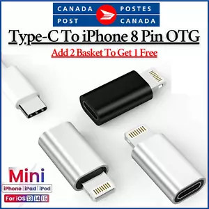 Type C Female to iPhone Male 8 Pin OTG Adapter USB C For iPhone 14 13 12 11 XS 8 - Picture 1 of 12