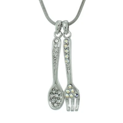 Tenedor de cuchara con Swarovski Cristal Comida Transparente AB Colgante Collar Regalo Foto 1 de 2