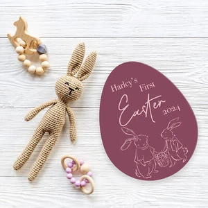 First Easter Personalised Bunny: Rabbit Design, Acrylic Egg, Custom Name - Picture 1 of 9