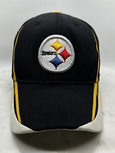 NFL Pittsburgh Steelers Cap Hat Men Fitted L-XL Reebok Black Mesh Poly Nylon