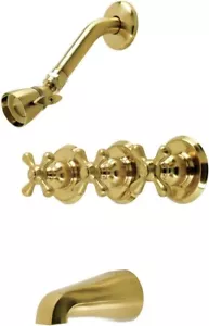 Kingston Brass Victorian Three-Handle Tub and Shower Faucet, Brushed Brass - Picture 1 of 6