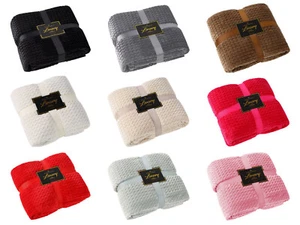 LUXURY POPCORN WAFFLE BLANKET FLEECE TRAVEL THROW SOFA BED EXTRA LARGE WARM COSY - Imagen 1 de 13