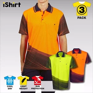 3 X NEW HI VIS POLO SHIRT SUBLIMATION COOLDRY BREATHABLE TRADIES SAFETY WORKWEAR - Picture 1 of 6