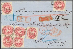 Prusia. SOBRE Yvert 17(7). 1867. 1 sgr rosa, siete sellos. Certificado de APOLD - Imagen 1 de 1