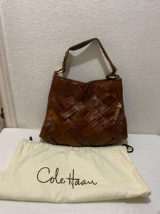 Cole Haan Weave Brown Leather  Hobo Shoulder Bag Purse - Picture 1 of 15