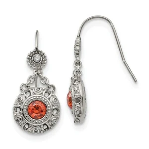 Stainless Steel Polished Red and Clear CZ Circle Earrings - Picture 1 of 4