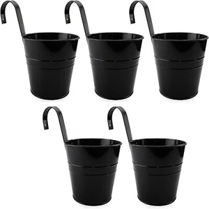 5 Pack 6 inch Black Metal Hanging Planters – Perfect for Balcony or Fence - Picture 1 of 3