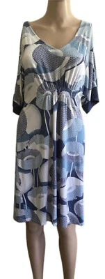 Tori Richard Women Dress Blue White Floral V Neck Short Sleeves Small - Image 1 of 4